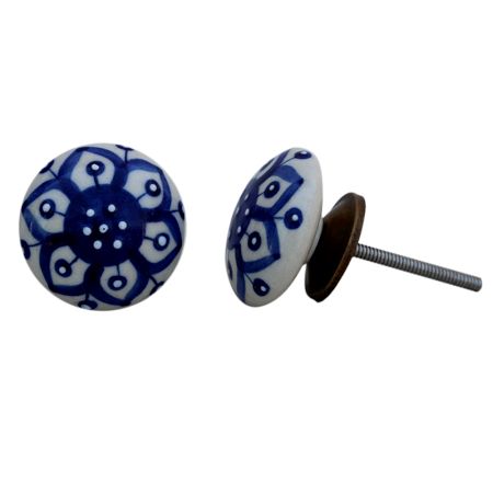 Navy Blue Floral Flat Knob